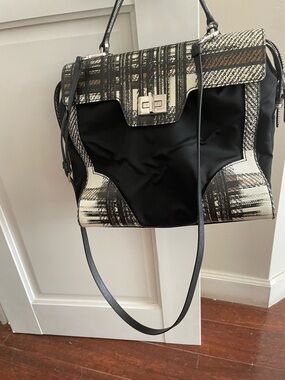 Prada Black and Cream Plaid Top-Handle Satchel